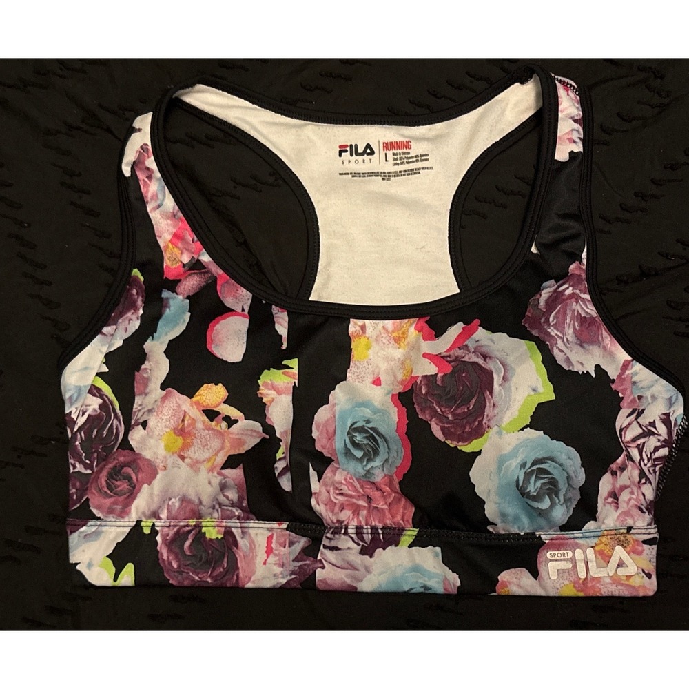 Fila Sport‎ Running All Over Floral Print Racerback Sports Bra, Size Large